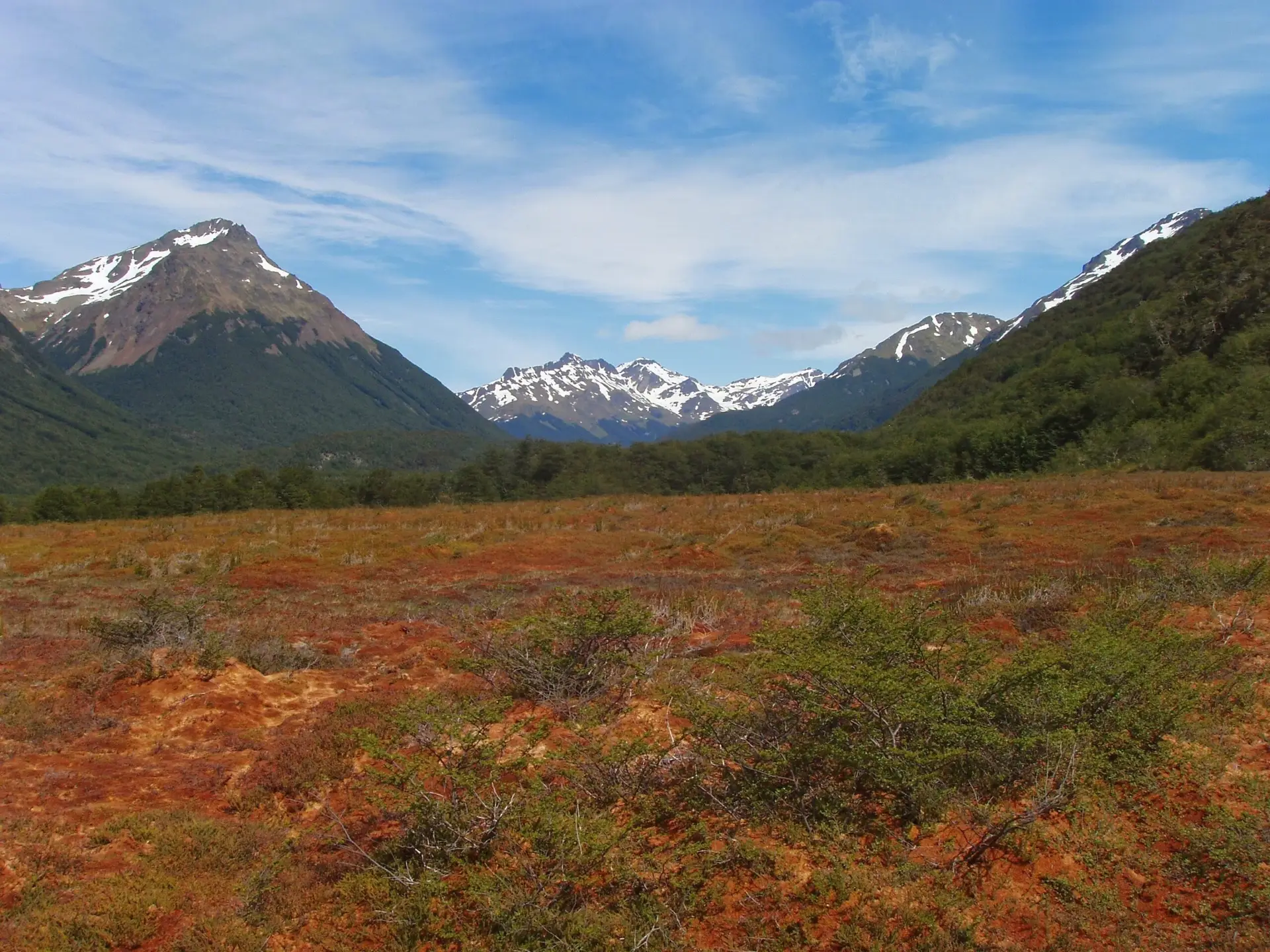 paisaje de montañas con suelo rojizo de turba